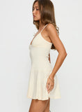 Klairo Rib Knit V neck Mini Dress Butter Lemon