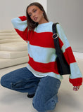 Bastien Crew Neck Knit Sweater Blue Red