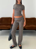 Manolo Foldover Pants Brown Grey Stripe