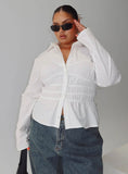 Liesel Shirred Long Sleeve Top White Curve