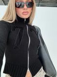 Nylah Zip Up Knit Jacket Black