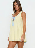 All My Loving Contrast Babydoll Mini Dress Lemon Blue