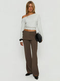 Ashlinn Off Shoulder Long Sleeve Drapey Top Grey Marle