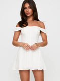 Rosebud Broderie Off The Shoulder Mini Dress White