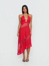 Down With Love Asymmetrical Midi Dress Red