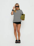 Settle Down Short Sleeve Top Black White Stripe