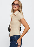 Lift Off Button Up Top Cream Navy Stripe