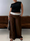 Past Life Fold Over Waistband Pant Brown Stripe Curve