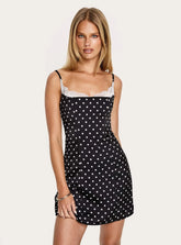 Renaissance Corset Lace Mini Dress Black White Polka Dot