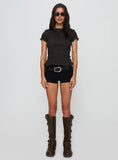 Romelle Shirred Top Black Brown Plaid Petite