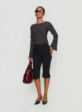 Lady Lady Long Sleeve Backless Top Black White Polka