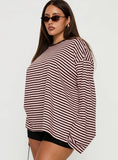 Settle Down Long Sleeve Top Pink Brown Stripe Curve