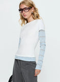 Caisey Layered Long Sleeve Top White Blue Stripe