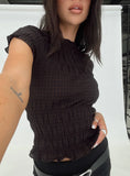 Romelle Shirred Top Black Brown Plaid
