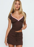 Baseline Cross Over Cap Sleeve Top Brown Pink