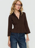 Taelynn 3 4 Sleeve Button Up Shirt Chocolate