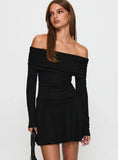 Field Of Dreams Long Sleeve Mini Dress Onyx
