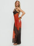 Carita Sheer Chiffon Maxi Dress Brown Orange Floral