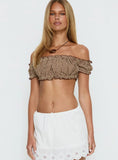 We Cant Stop Ruched Strapless Top Brown Gingham