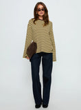 Settle Down Long Sleeve Top Yellow Brown Stripe
