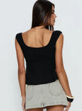 With Pleasure Puff Sleeve Linen Blouse Top Black