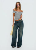 Kiela Off Shoulder Hardware Detail Top Grey White Stripe