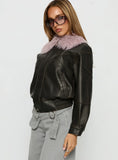 Brittanni Fluffy Collar Jacket Brown Pink