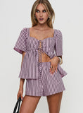 Two Young Hearts Tie Up Set Pink Brown Stripe