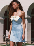 Kesy Bow Tie Mini Dress Blue Champagne