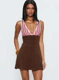 Aydenn Contrast Plunge Mini Dress Pink Brown