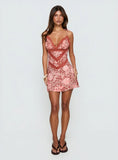 Orithia Lace Trim Playsuit Red Pink Leopard