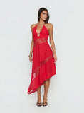 Down With Love Asymmetrical Midi Dress Red