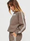 Princess Polly Crew Neck Sweatshirt Stripe Taupe White