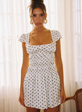 Evangelie Ruched Mini Dress White Polka