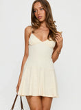 Klairo Rib Knit V neck Mini Dress Butter Lemon