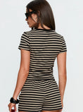 Settle Down Baby Tee Black Beige Stripe