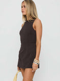 Yumiko Romper Brown Pinstripe Petite