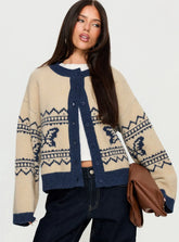 Wynoni Alpine Knit Cardigan Beige Navy