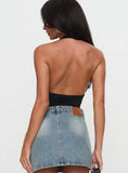 Two Summers Plunge Neck Bodysuit Black