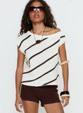 Ashfield Off Shoulder Top White Beige Stripe