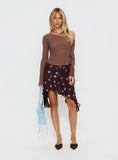 Hevenna Asymmetrical Chiffon Mini Skirt Brown Blue Polka