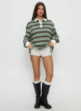 Tycen Polo Rugby Jumper Green Grey Stripe