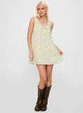 Antiquity Swing Mini Dress Yellow Blue Floral