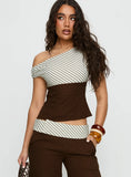 Past Life One Shoulder Top Brown Stripe