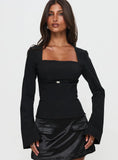 Flounce Long Sleeve Top Black