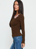 Double Back Floral Cut Out Long Sleeve Top Chocolate Pink