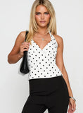 Alter Of Love Halter Top White Polka Dot