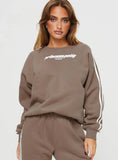 Princess Polly Crew Neck Sweatshirt Stripe Taupe White