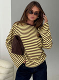 Settle Down Long Sleeve Top Yellow Brown Stripe