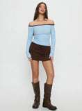 Baseline Off Shoulder Top Blue Brown